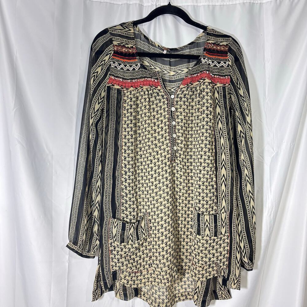 Free People Feather in the Wind Sheer Beaded Tunic Small | Boho Festival Blouse - Picture 4 of 6